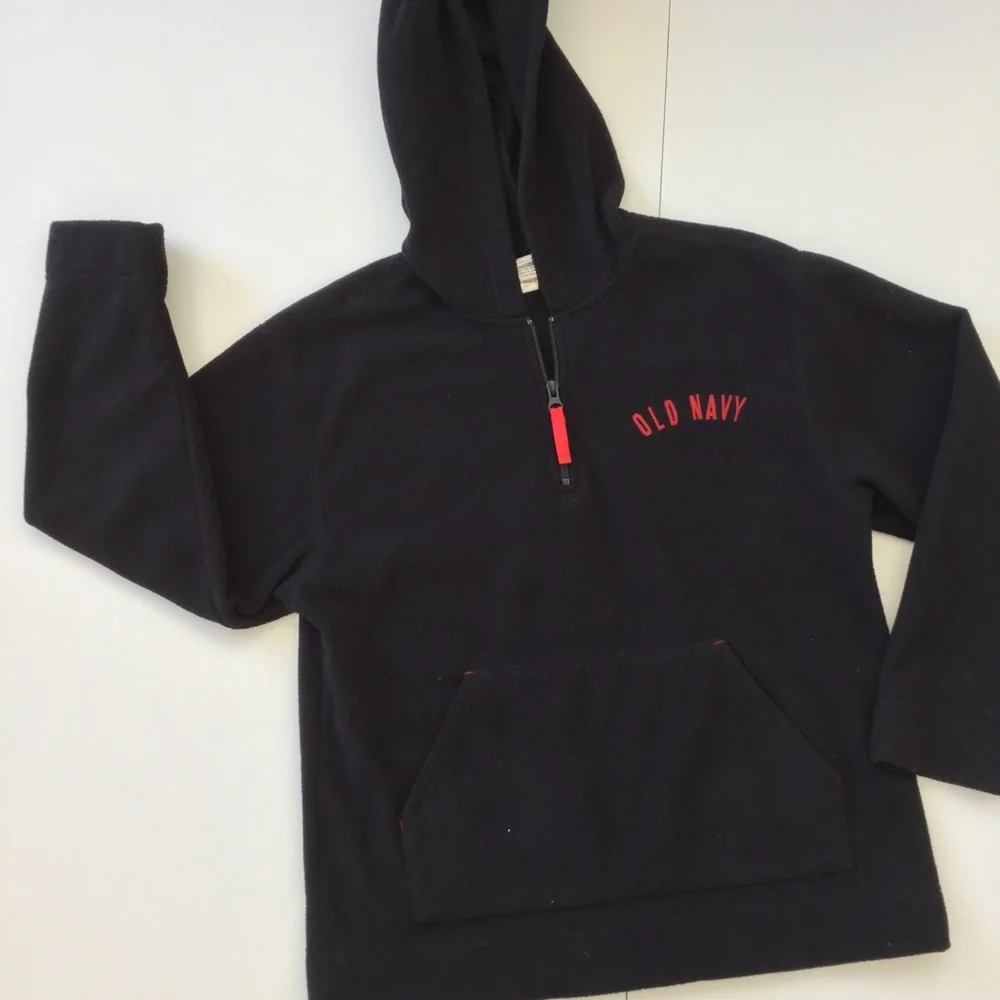 Youth Quarter Zip Fleece Hoodie Black and Red  Unisex Youth Sz 10